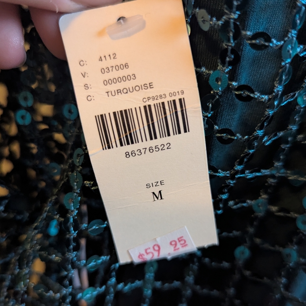 Anthropologie Pilcro Long-Sleeve Sequin Shine Top In Turquoise NWT - Picture 6 of 6